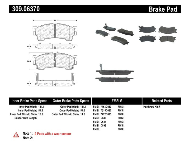 StopTech Performance 93-97 Ford Probe / 93-97 Mazda MX-6/93-02 626 Front Brake Pads