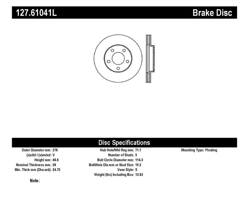 StopTech 94-04 Ford Mustang (exc Cobra & Bullitt) Front Left Slotted & Drilled Rotor