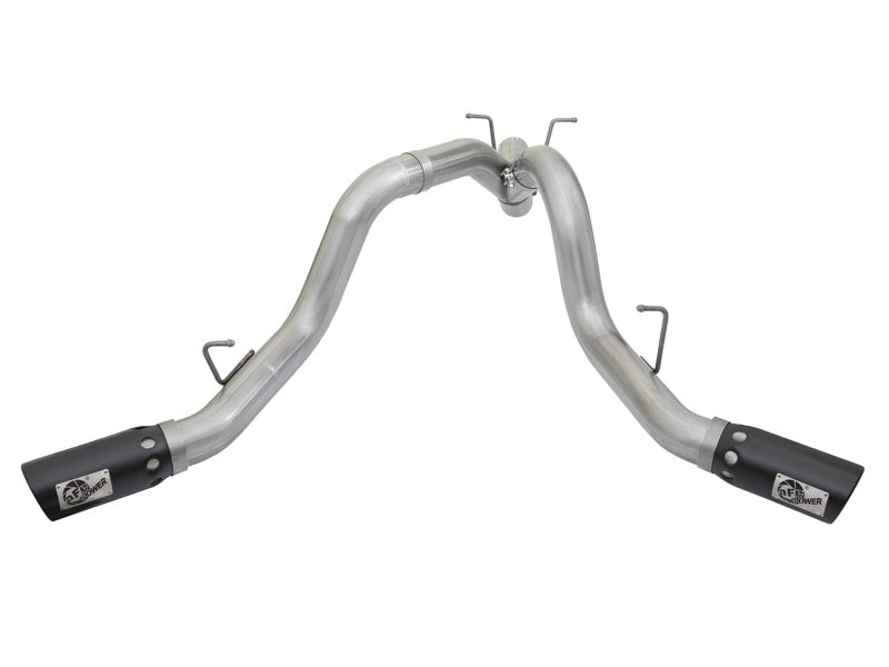 aFe ATLAS 4in DPF-Back Alum Steel Exhaust System w/Dual Exit Black Tip 2017 GM Duramax 6.6L (td)